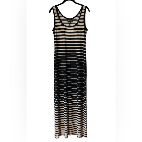 Connected Apparel Sleeveless Tank Maxi Dress Black Tan Striped Size 10 - Picture 1 of 8
